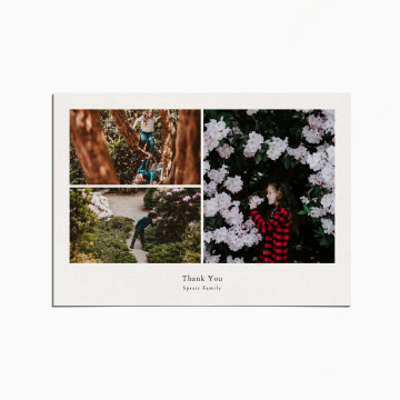 thank you card with 3 images of children playing in a garden