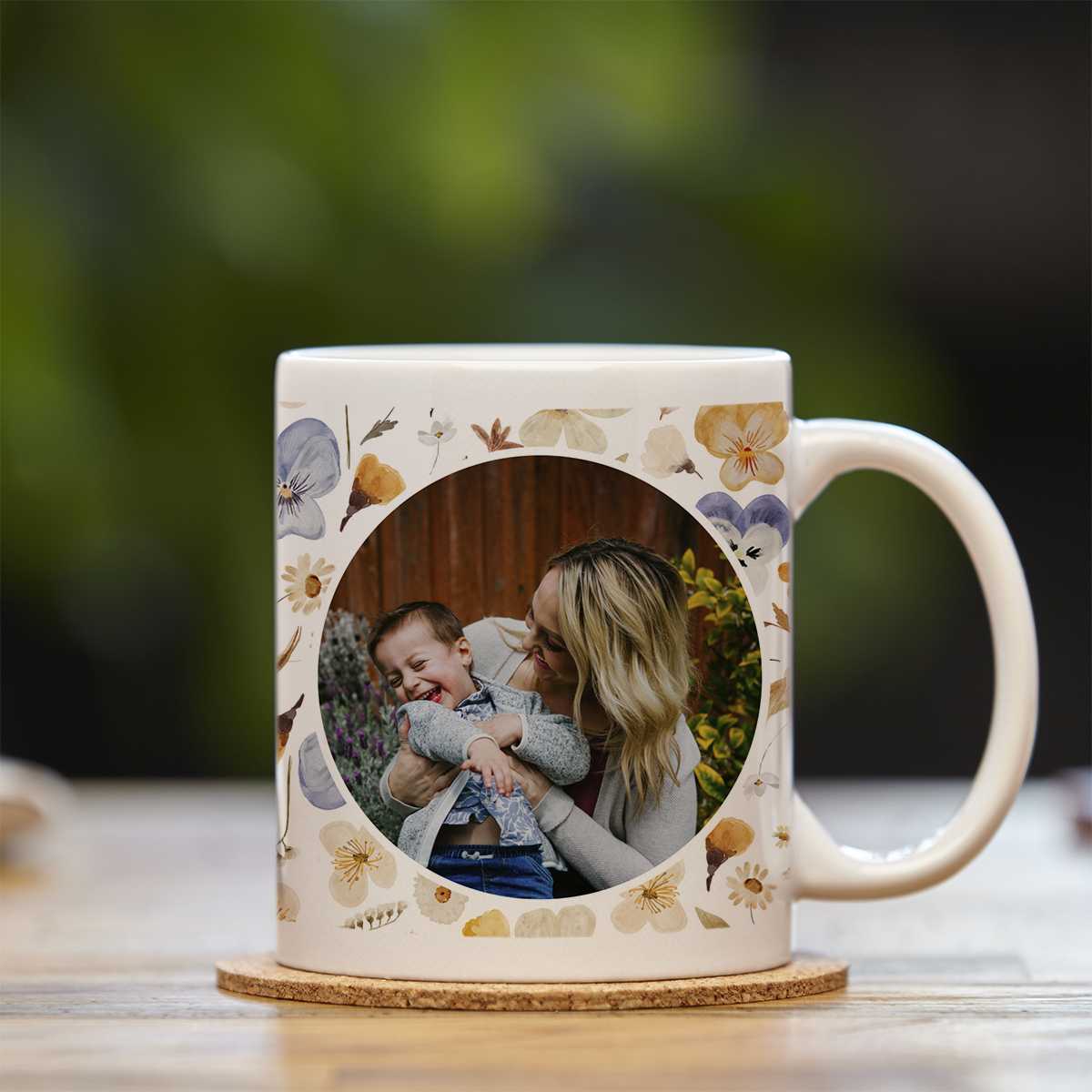 Mug with a round image of a mother holding her child