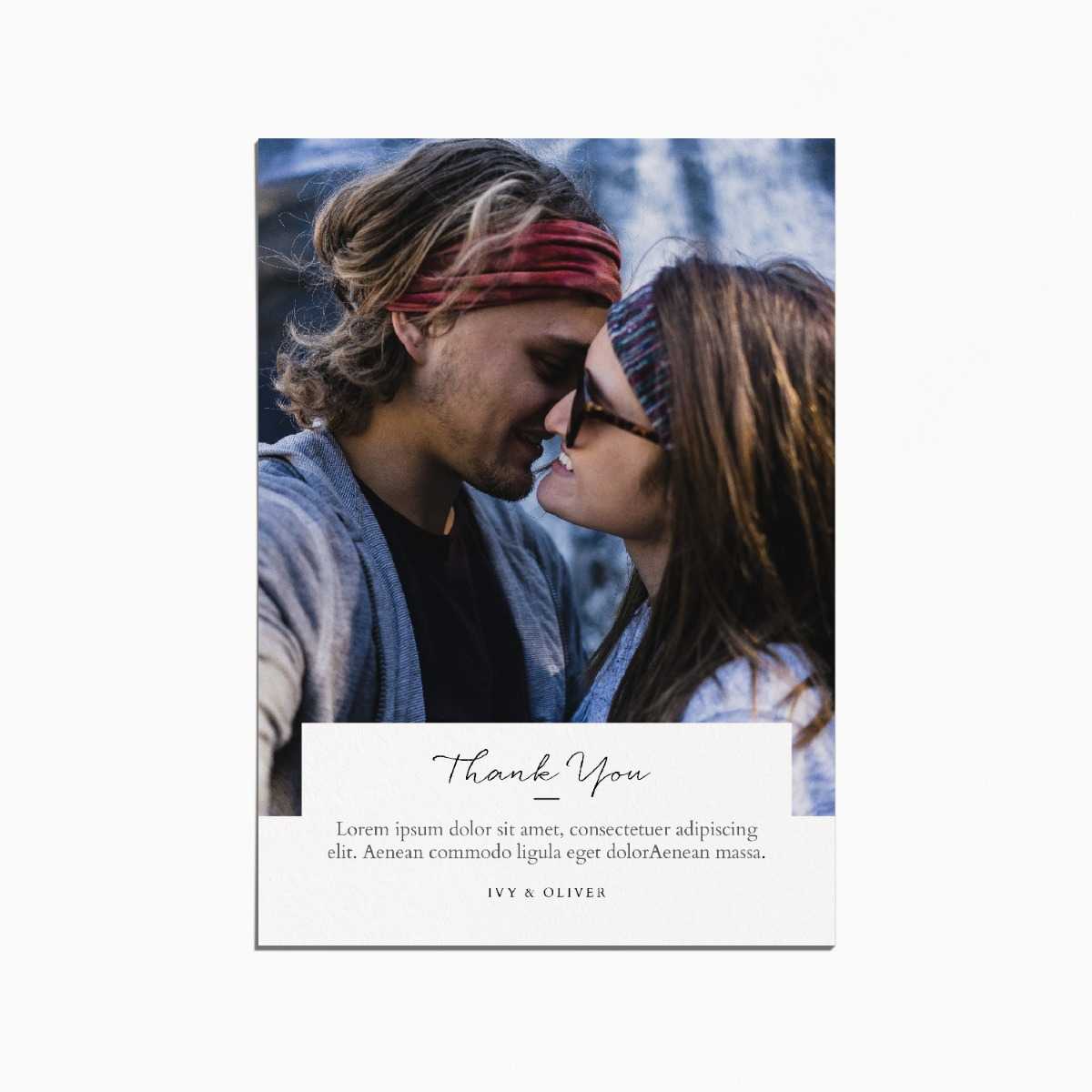 thank you card with an image of a couple embracing