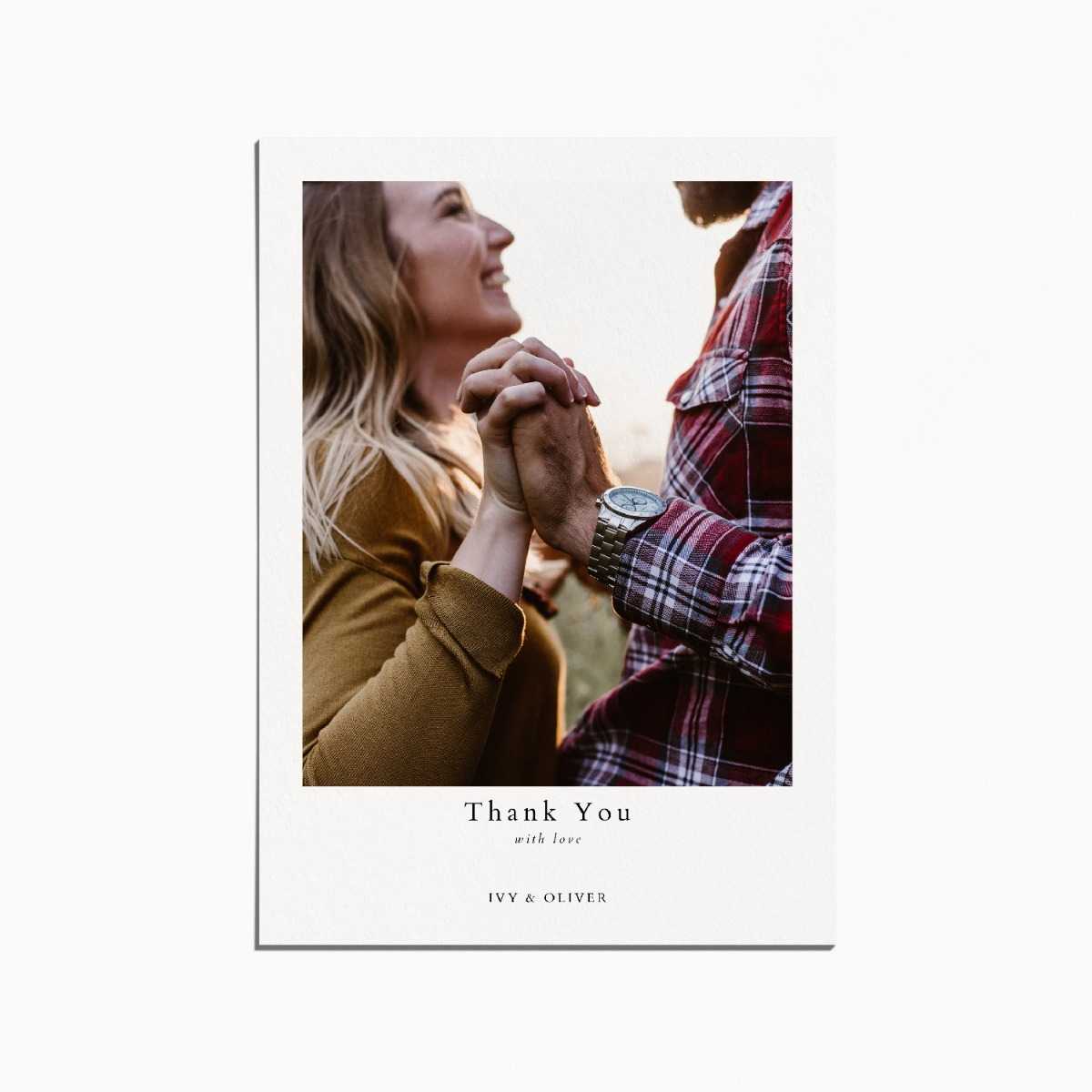 thank you card with an image of a couple holding hands