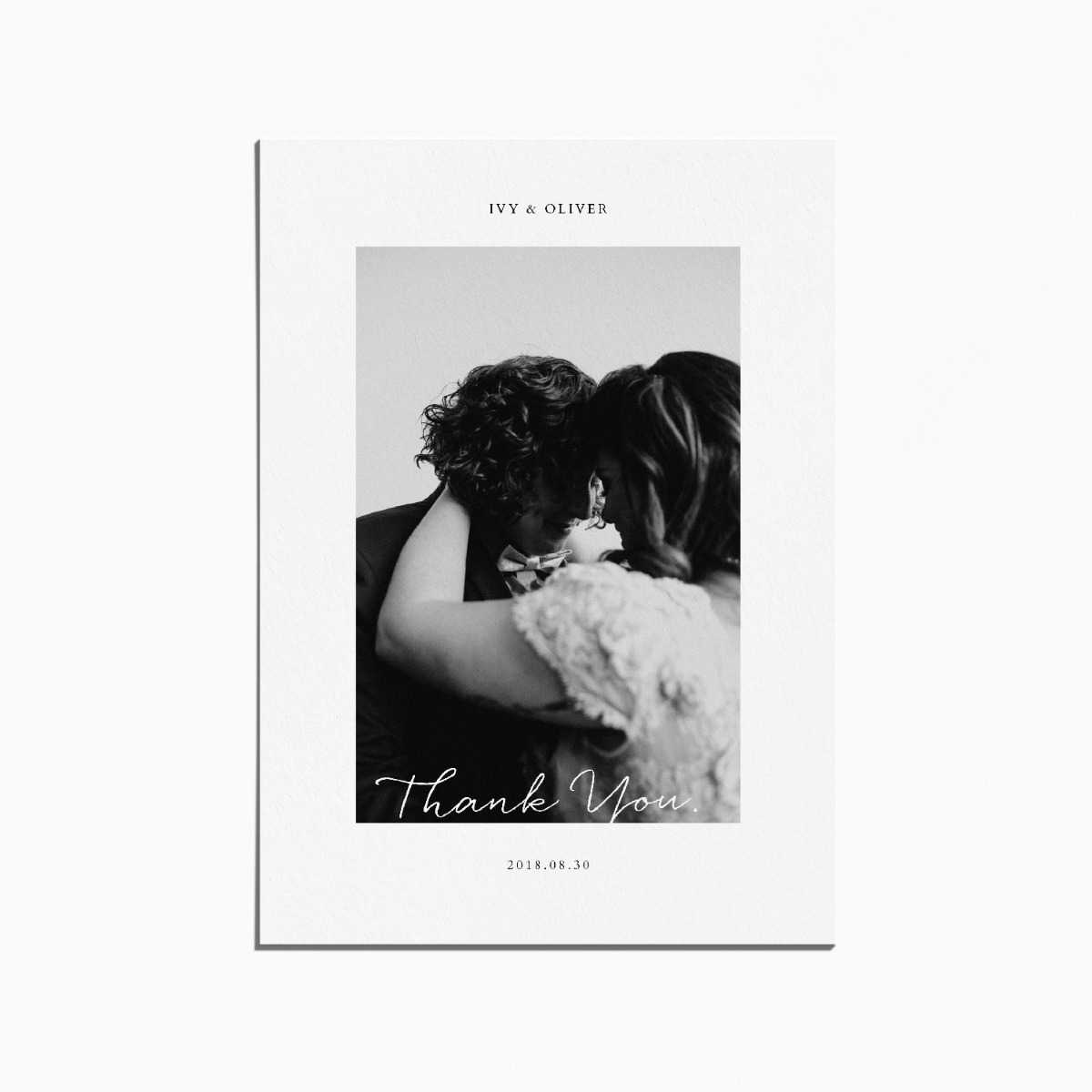 thank you card with an image of a married couple embracing