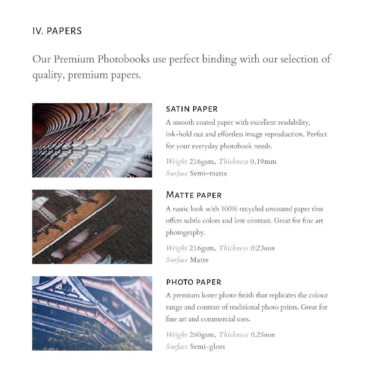 Pikto paper types for photo books