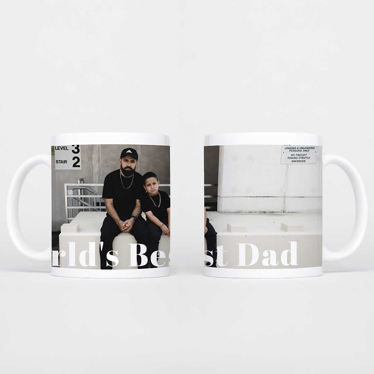 Dad mug of a father and son in matching outfits