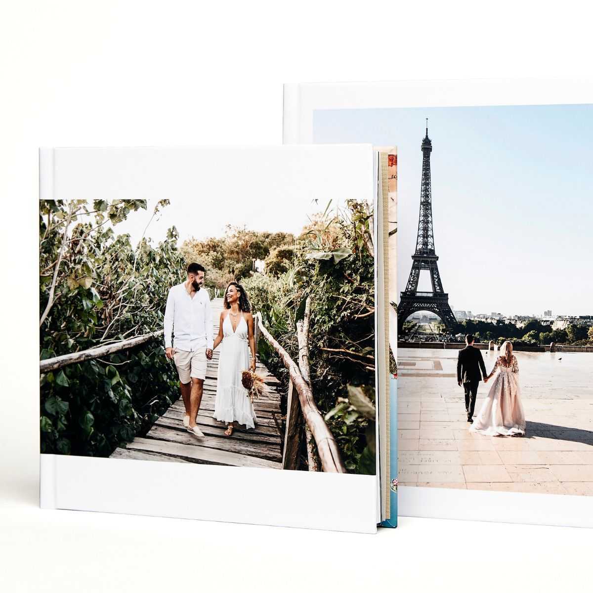 Hardcover photo book with young couple travel photos