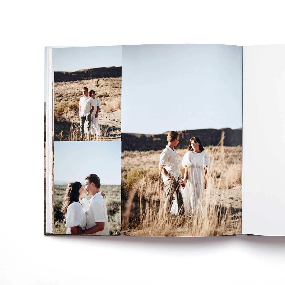 Desert wedding photos on a book
