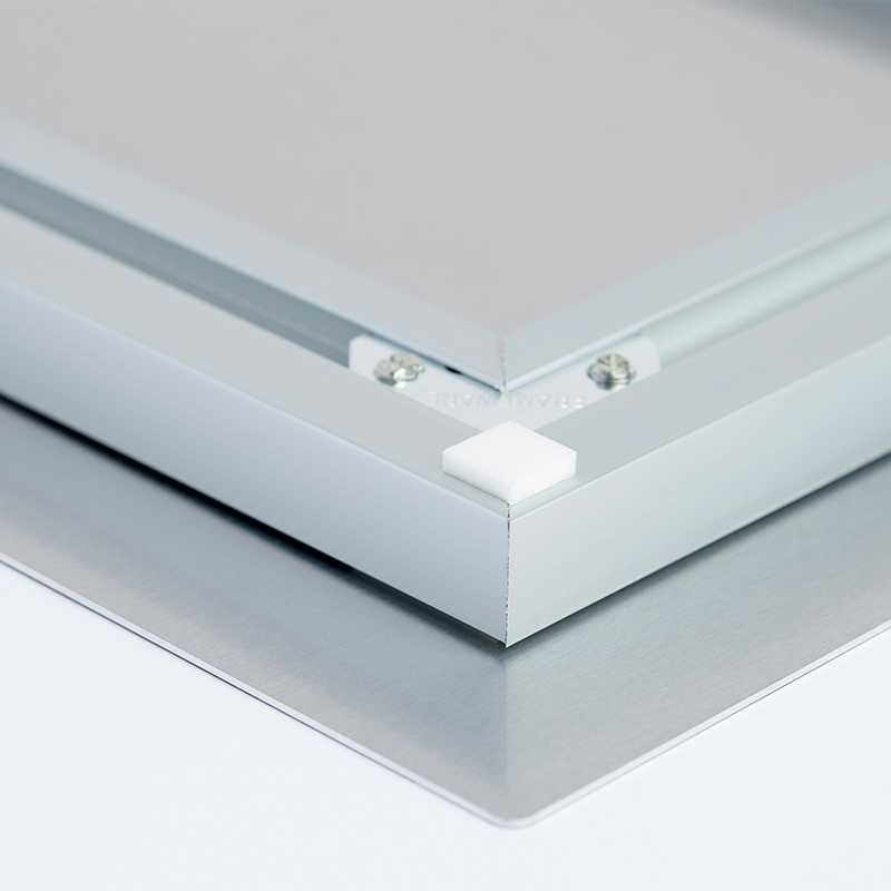 Closeup of metal print back frame